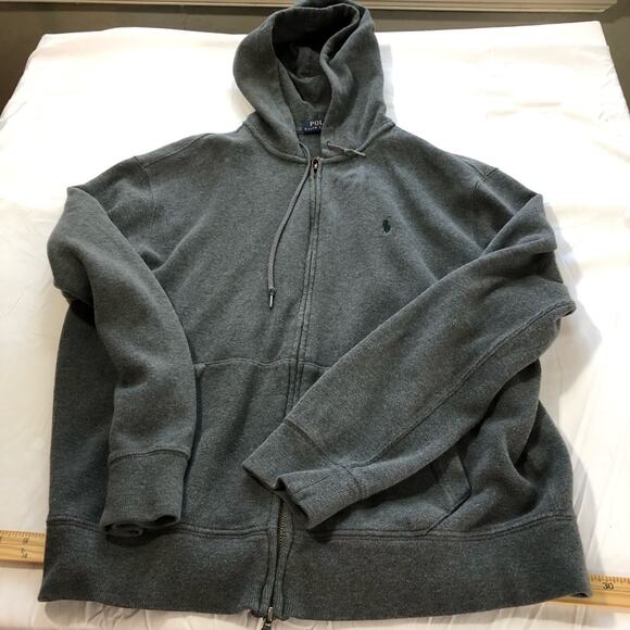 Polo Ralph Lauren mens L charcoal gray cotton knit zippered hoodie sweatshirt - Picture 11 of 11